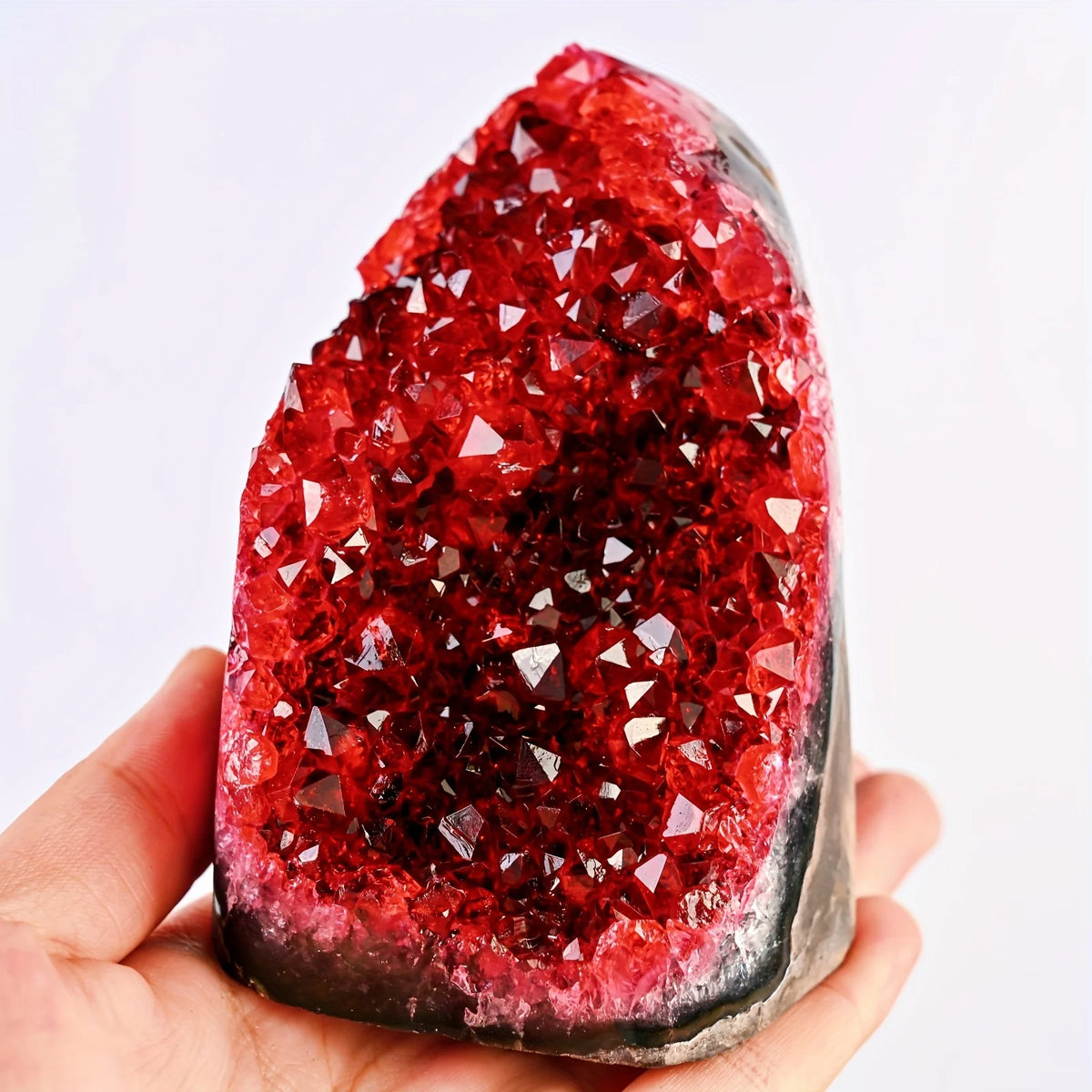 Red Geode Cluster With Cut Base for Home and Office Decor