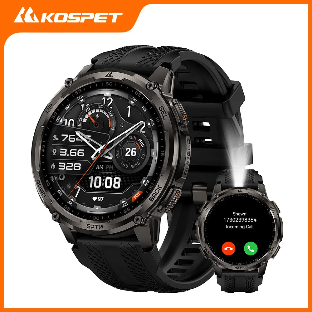 KOSPET TANK T4C Rugged Smartwatch with GPS Flashlight and 50M Waterproof