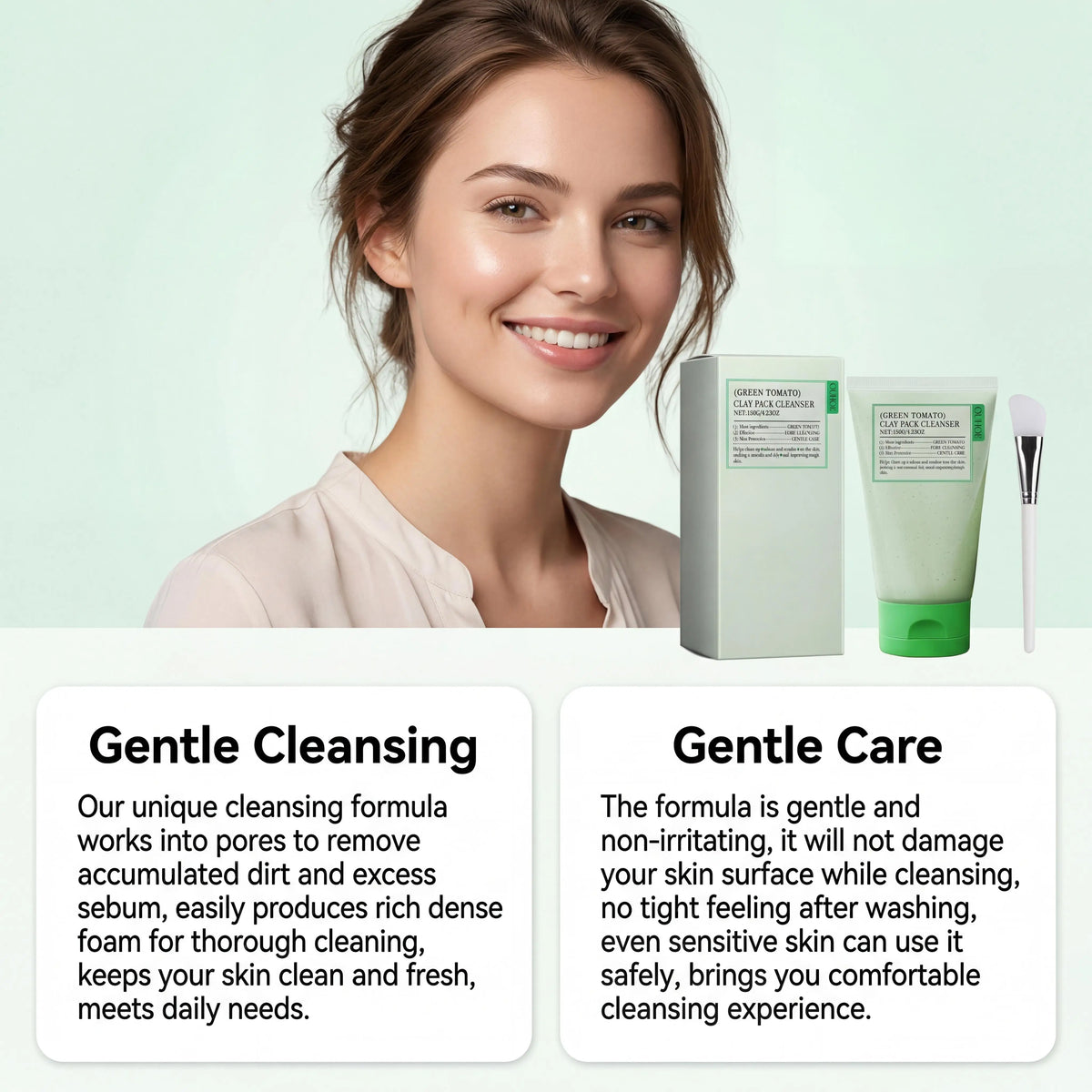 Ouhoe Green Tomato Face Wash Deep Pore Cleanser Oil Control Brightening Gentle Daily Exfoliating Gel Wash Off Type With Spatula Facial Cleanser