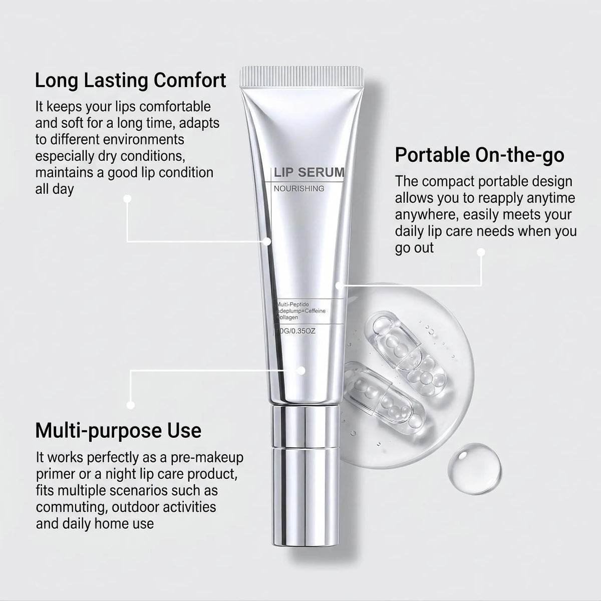 Lip Nourishing Serum Hydrating Moisturizing Plumping Firming Collagen Peptides Fade Lines Lip Plumper Volumizing Smoothing Gloss Treatment