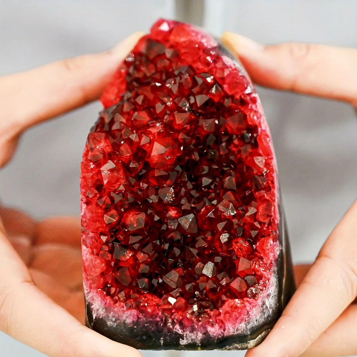 Red Geode Cluster With Cut Base for Home and Office Decor