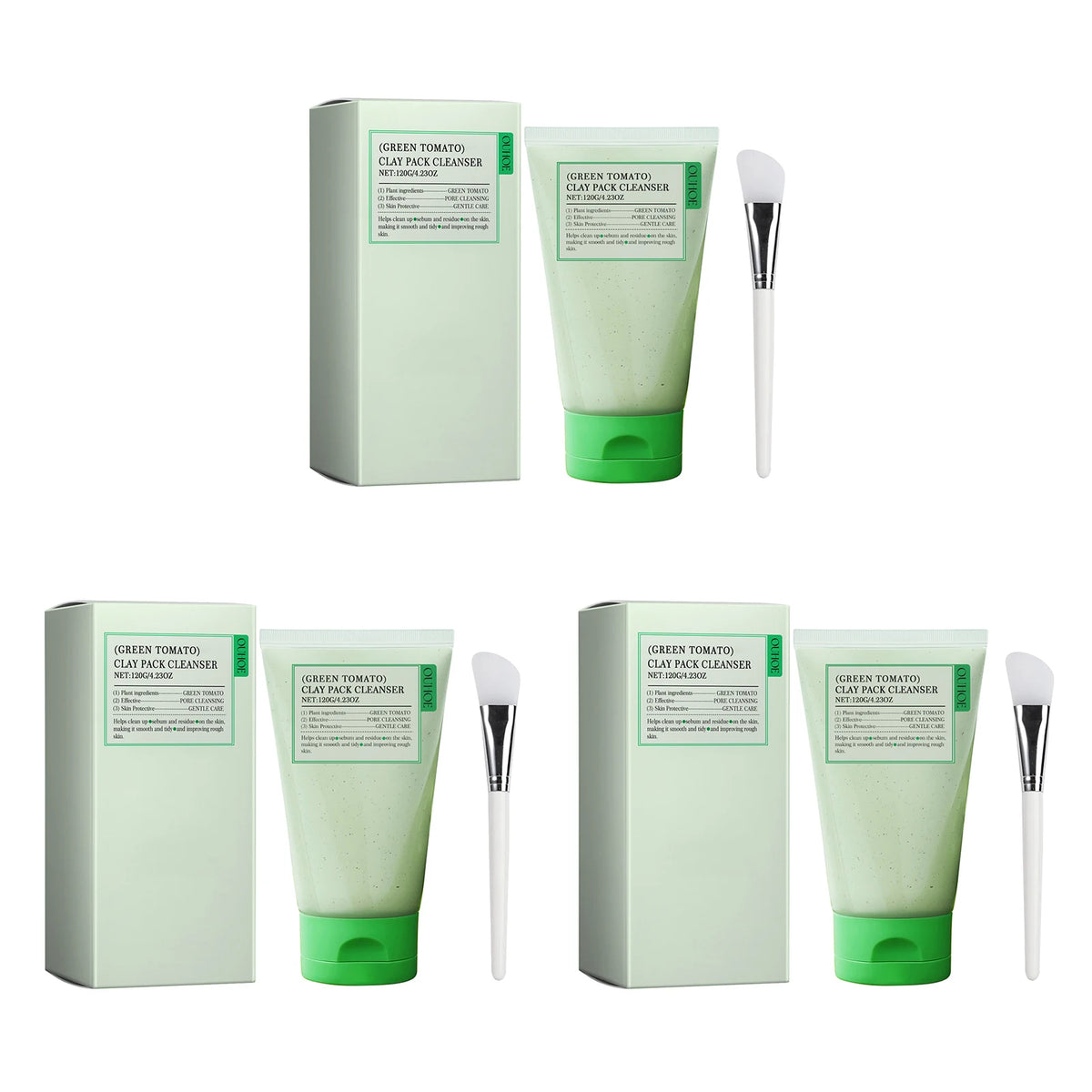 Ouhoe Green Tomato Face Wash Deep Pore Cleanser Oil Control Brightening Gentle Daily Exfoliating Gel Wash Off Type With Spatula Facial Cleanser