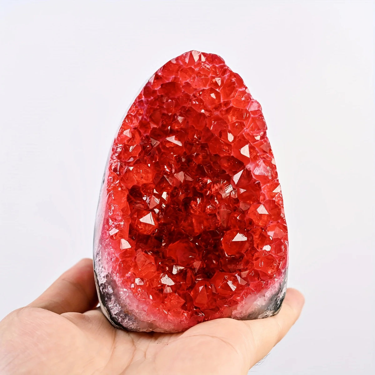 Red Geode Cluster With Cut Base for Home and Office Decor