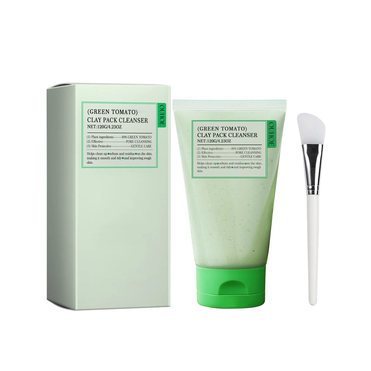 Ouhoe Green Tomato Face Wash Deep Pore Cleanser Oil Control Brightening Gentle Daily Exfoliating Gel Wash Off Type With Spatula Facial Cleanser