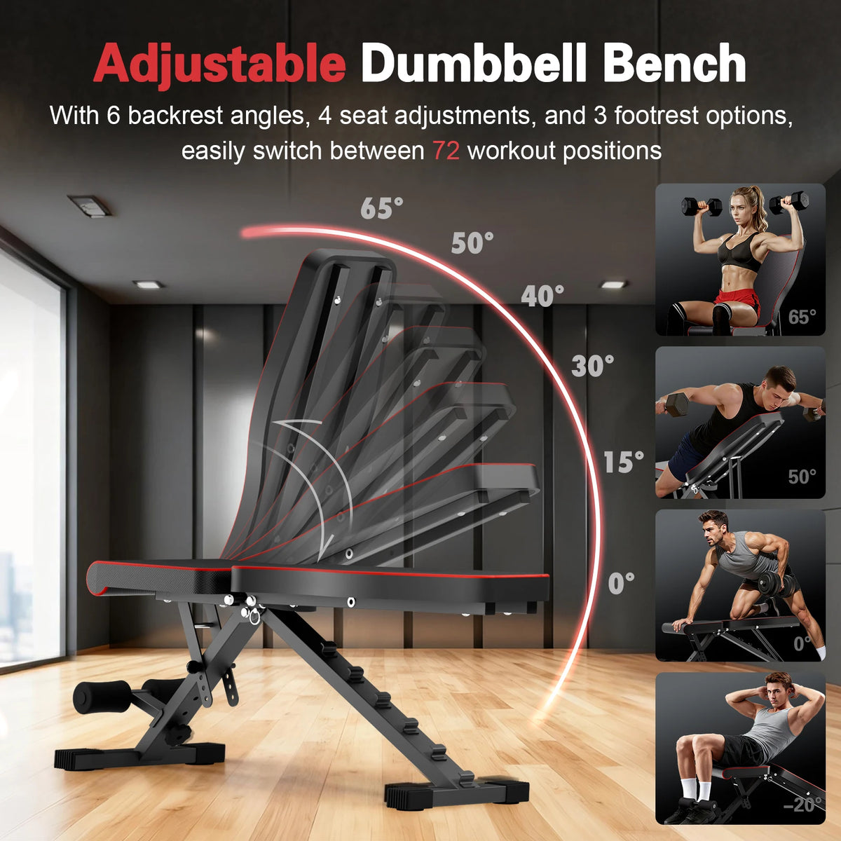 Adjustable Foldable Weight Bench 660 Lb Capacity 6 Position Backrest