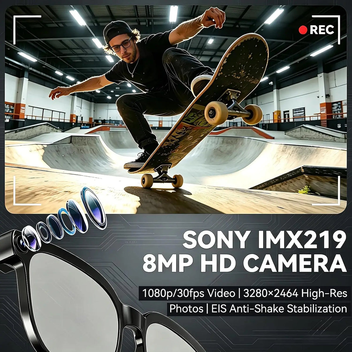 AI Smart Glasses With 8MP Camera 1080P Video Photochromic Lenses