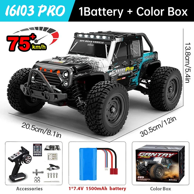 WLtoys 16101 Pro 1:16 75KM/H 4WD RC Car With LED Light 2.4G Remote Control Cars High Speed Drift Monster Truck for Children Gift