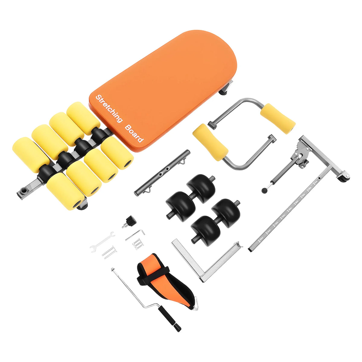 Back Stretch Bench – Adjustable 4.76-5.91ft – 286.6 Lbs – Traction & Decompression – U-Shape Footrest – Neck Back Relief – Orange Black