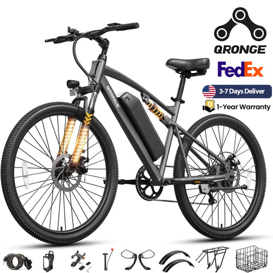 QRONGE Zephyr 1000W Electric Mountain Bike 486Wh Battery Full Suspension