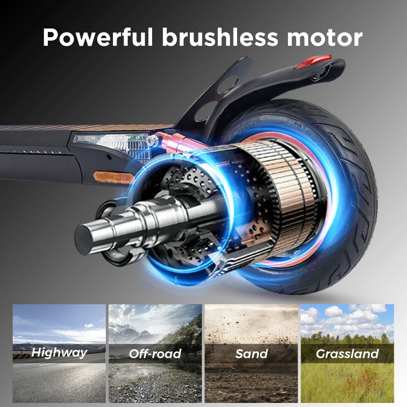 WildStride T4Pro Electric Scooter Adults 900W Peak Motor 48V 15Ah Battery 25-38 Miles Long Range 25MPH Max Speed 10" Off-Road Tires Foldable Dual Suspension LED Headlight Heavy Duty All Terrain E-Scooter for City Commute 25°