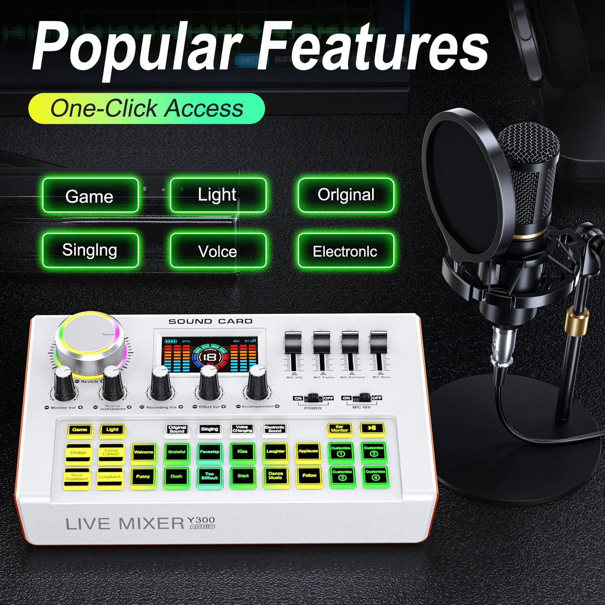 Tenlamp Y300 BM800 Live Sound Mixer Podcast Recording Bundle for 4 People