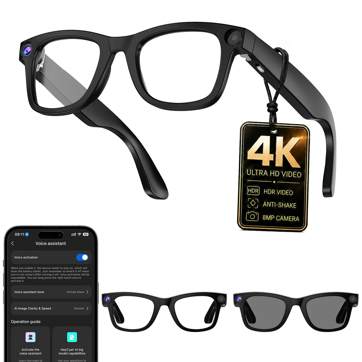 AI Smart Glasses With 4K Camera, Real Time Translation And Bluetooth Audio