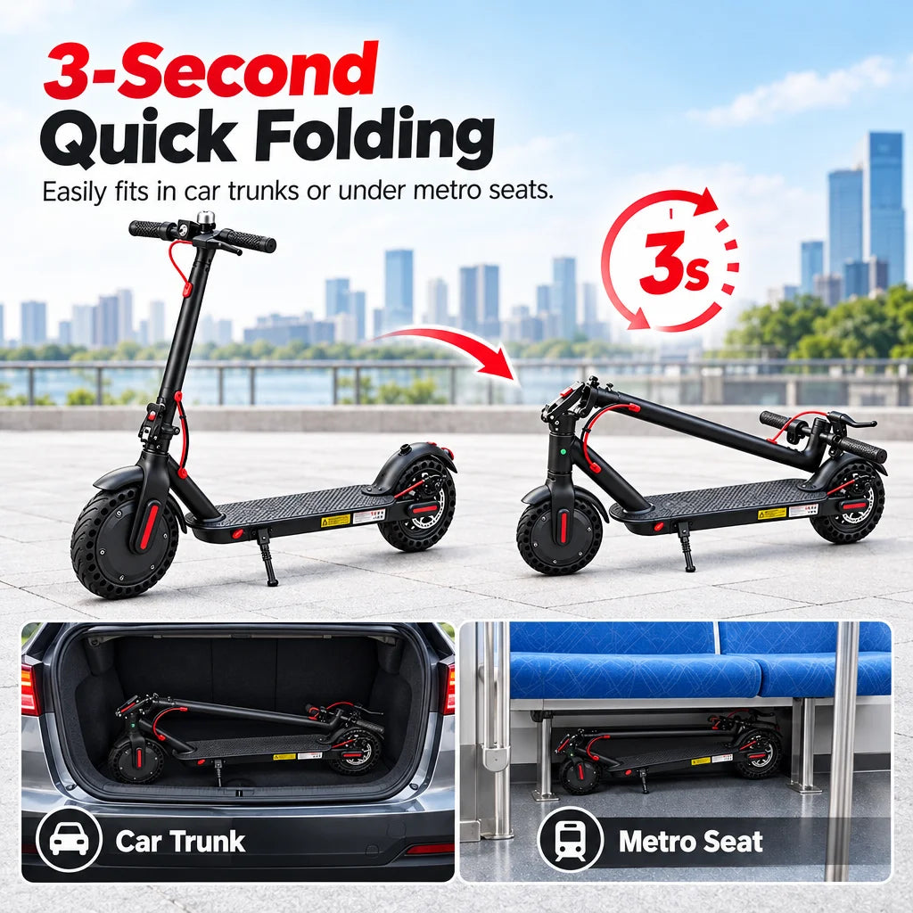 Adult Electric Scooter 8.5" Honeycomb Solid Tire Fast Charging LED Light Portable Folding E-Scooter for City Travel