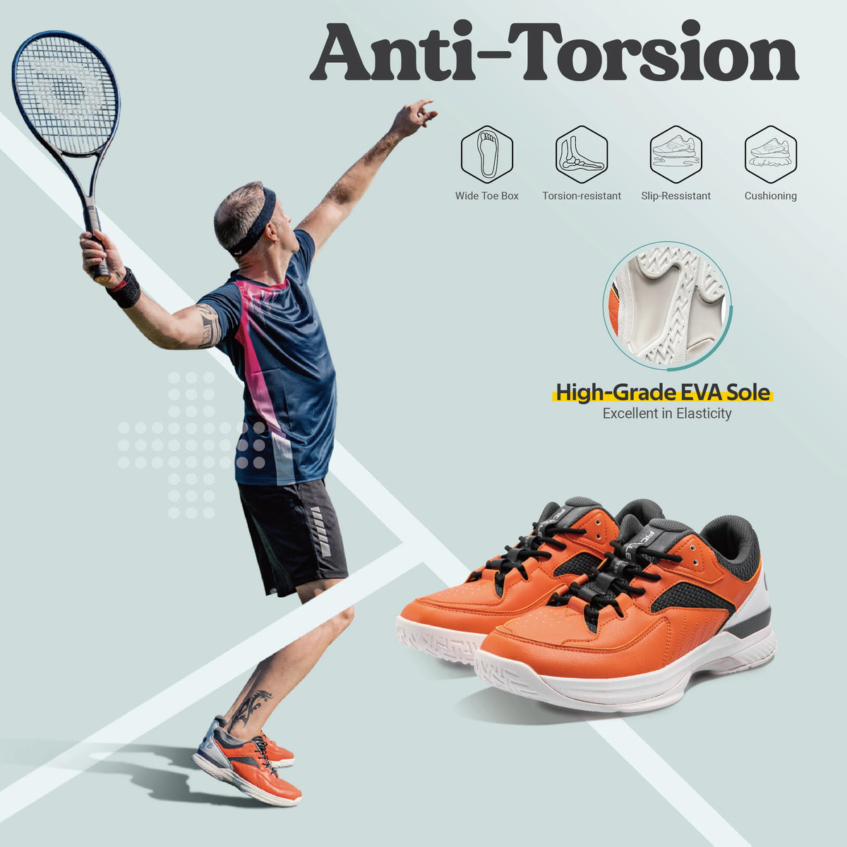 FitVille Mens Wide Pickleball Tennis Shoes With Arch Support Lightweight
