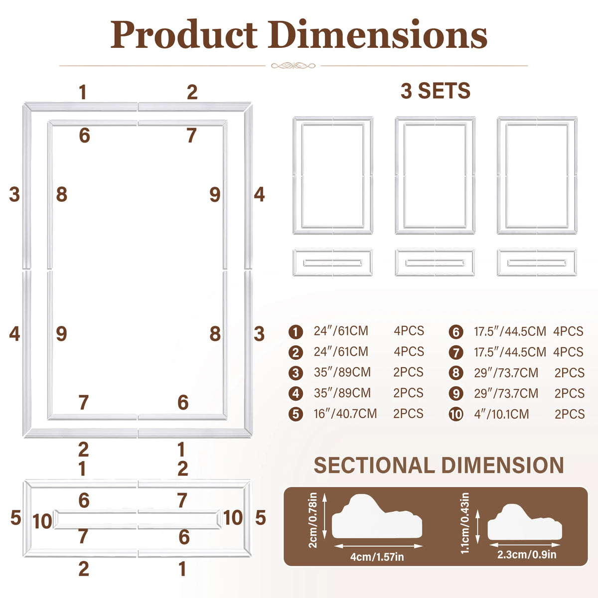 Peel And Stick Double Frame Wainscoting Wall Molding Kit 3 Sets