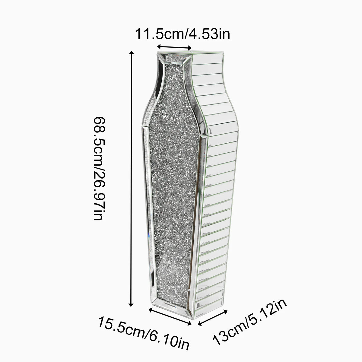 Tall Crushed Diamond Mirrored Floor Vase for Home Decor