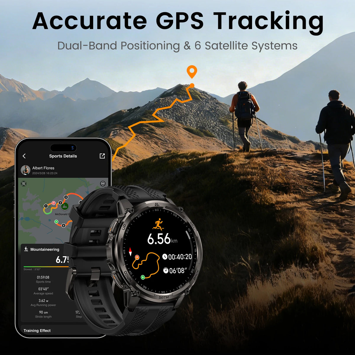 KOSPET TANK T4C Rugged Smartwatch with GPS Flashlight and 50M Waterproof