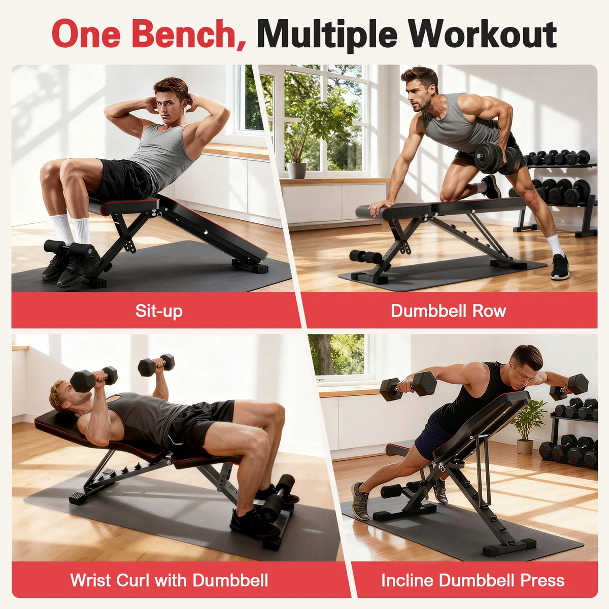 Adjustable Foldable Weight Bench 660 Lb Capacity 6 Position Backrest