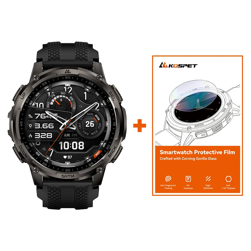 KOSPET TANK T4C Rugged Smartwatch with GPS Flashlight and 50M Waterproof