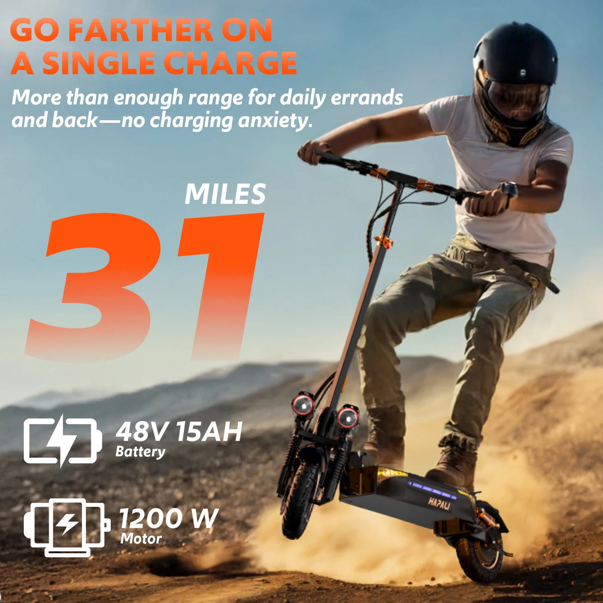 Off Road Electric Scooter, 48V 15AH Folding E-Scooter for Adult Up to 31Mph & 31Miles, 1200W Motor, 11" All Terrain Tire with Dual Suspension & Side Light