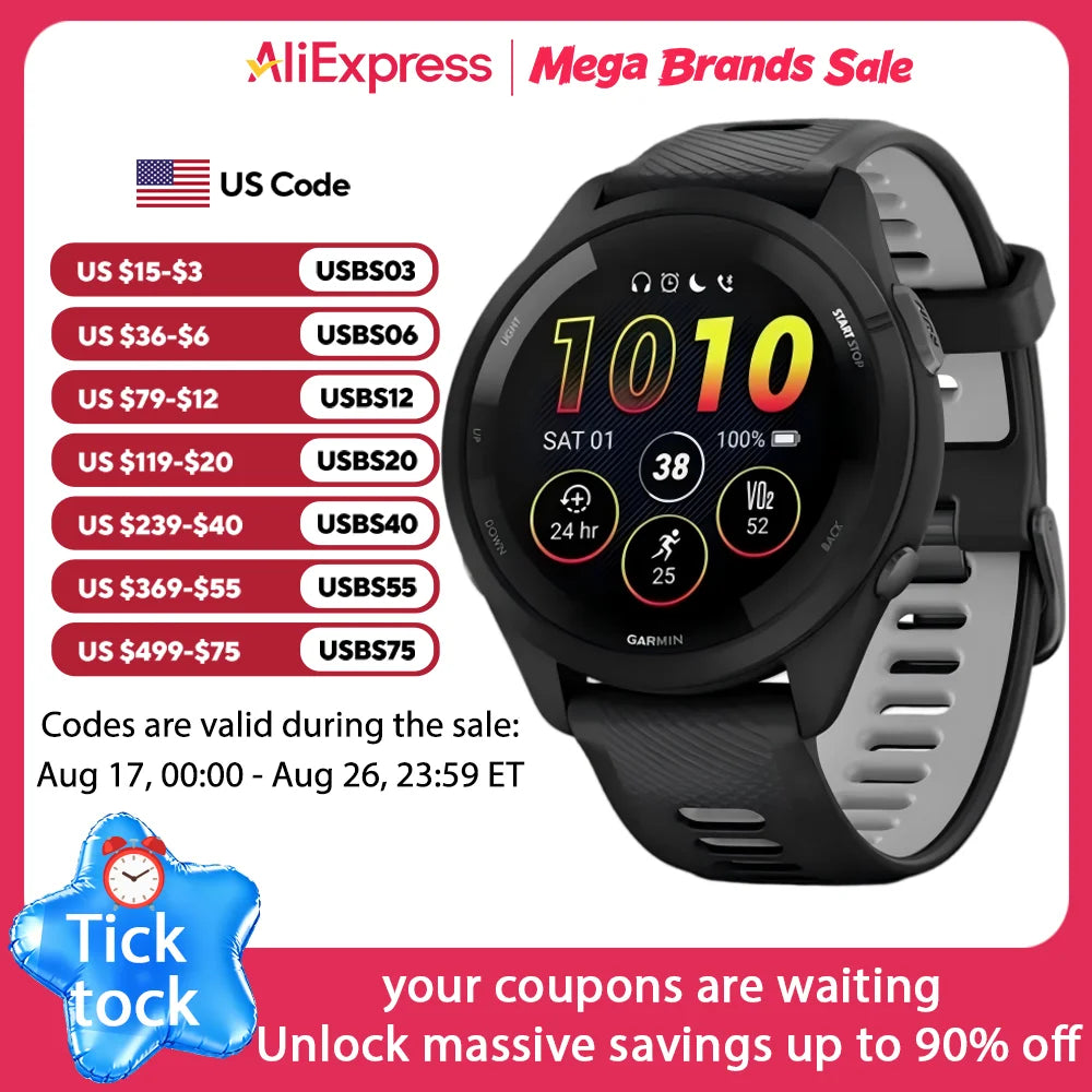 Garmin Forerunner 265 Sports Smartwatch with GPS, 1.3-Inch AMOLED Display, 14-Day Battery, Touchscreen, Training Plans