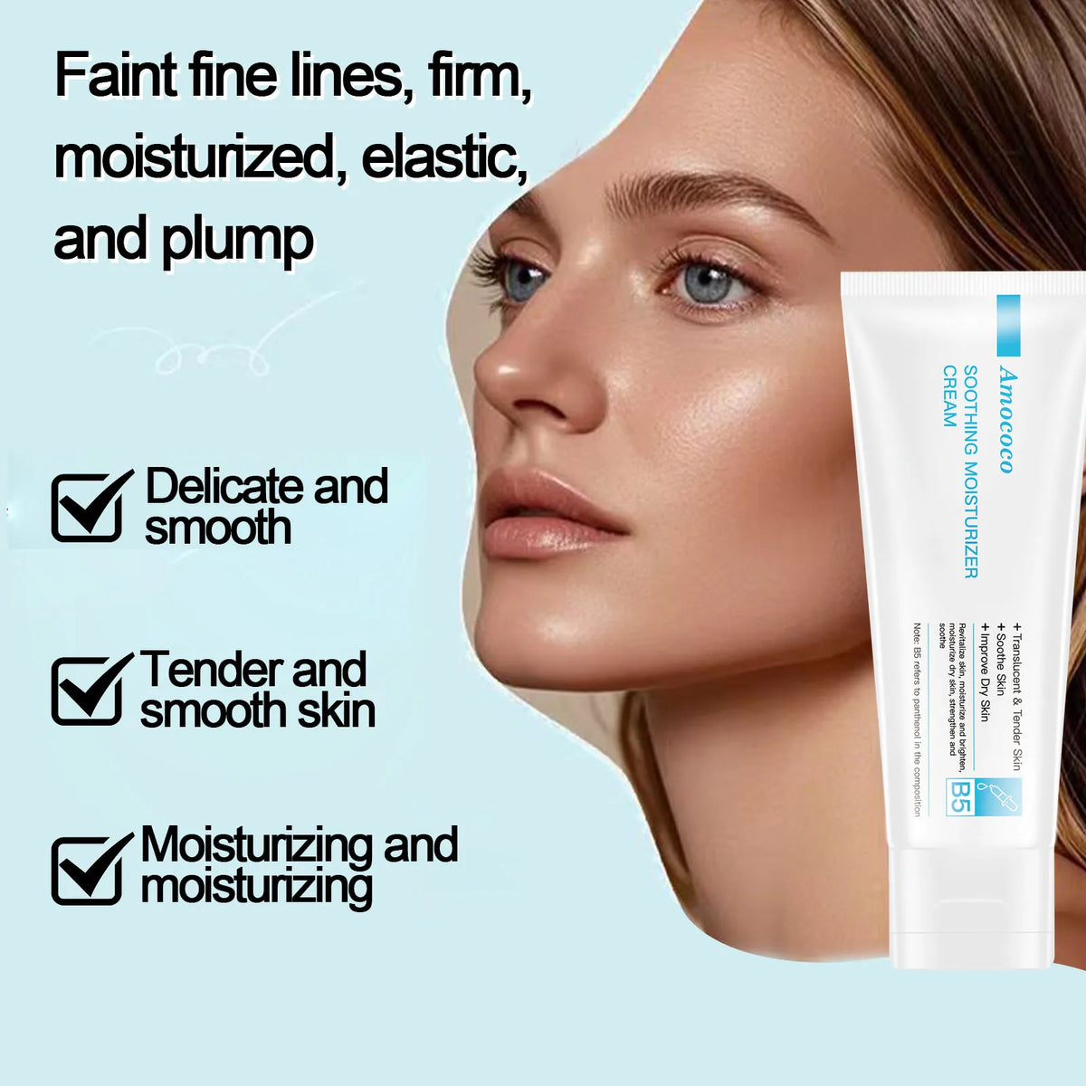 Amococo B5 Face Moisturizer Cream 80g Soothing Hydrating Facial Cream with Panthenol and Hyaluronic Acid Daily Moisturizing Skin Care for Face Lightweight Cream for Dry Skin Care Routine