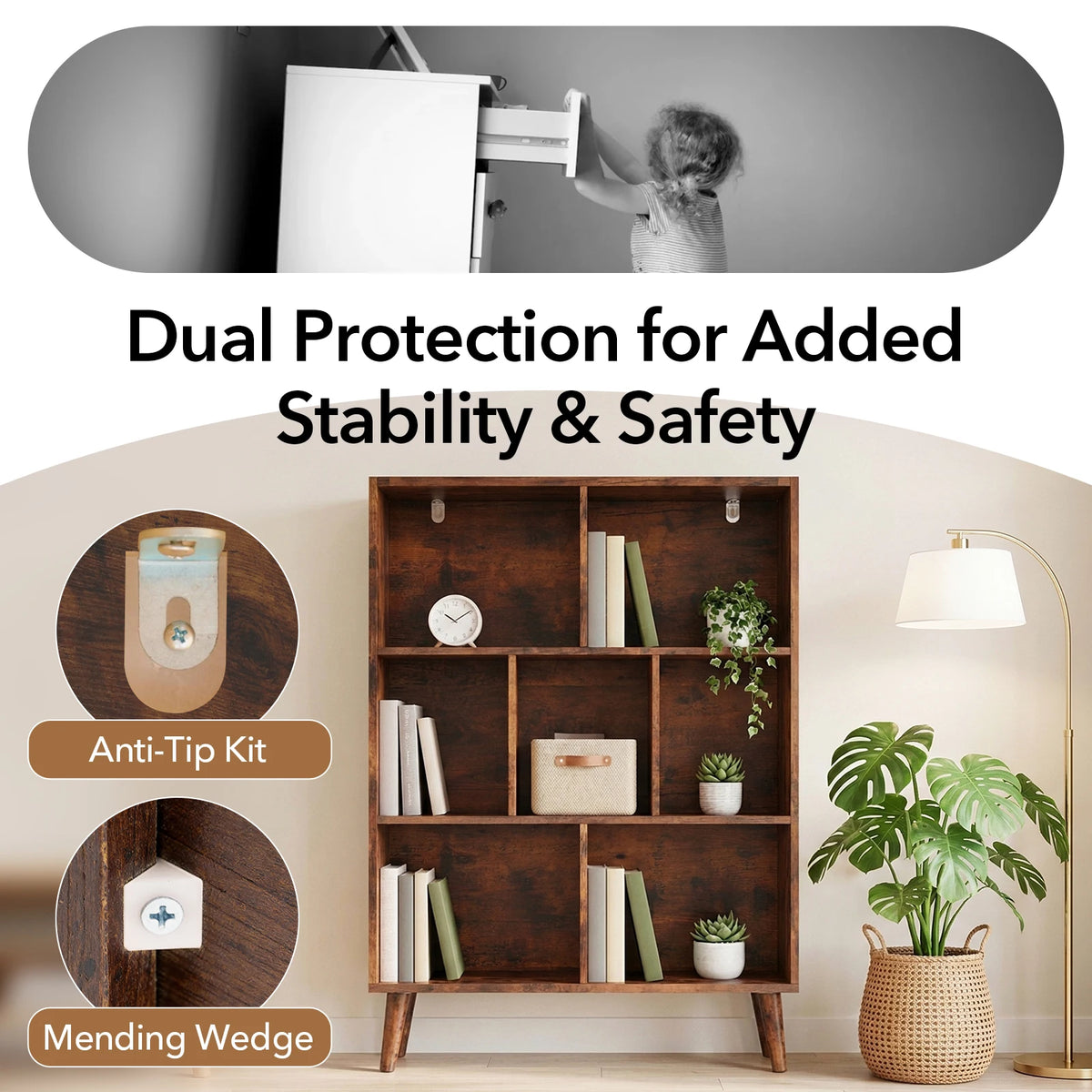 Three Tier Wooden Bookcase with Legs and Storage Display Shelves