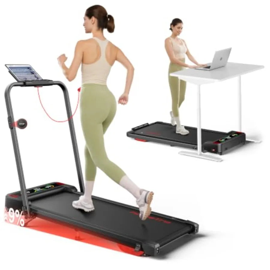 Foldable 4 In 1 Walking Pad Treadmill With 9 Percent Incline And Handlebar