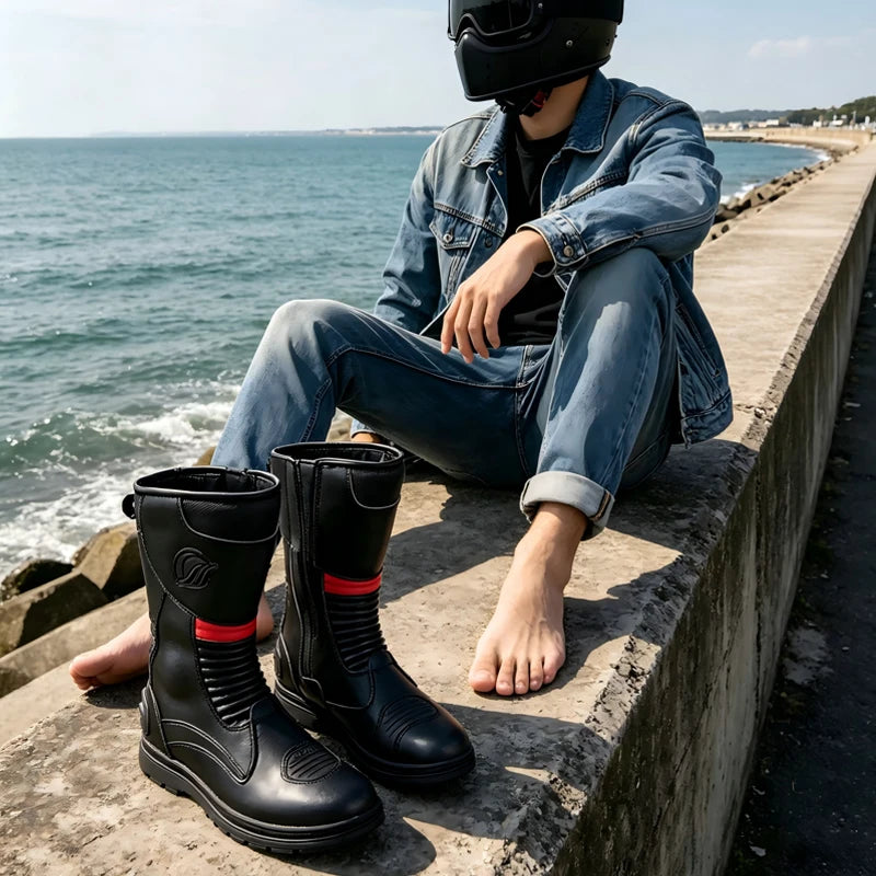 Off Road Motorcycle Boots for Men with Ankle Protection and Rubber Soles