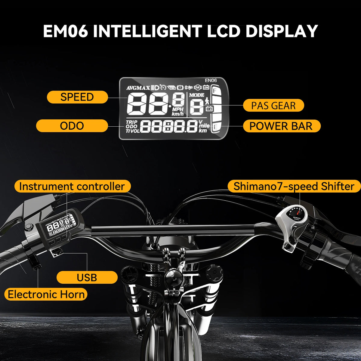 Cybervelo EK11 1000W Fat Tire Electric Dirt Bike 20" All-Terrain E-Bike 30MPH 48V 20AH/30AH Removable Battery