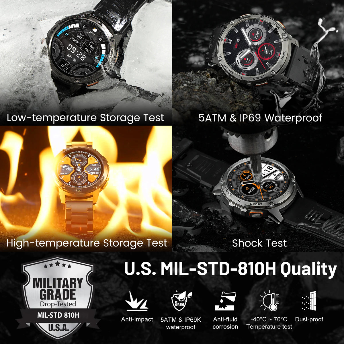 KOSPET TANK T3 Smartwatch for Men with AMOLED Calling and Fitness Tracking