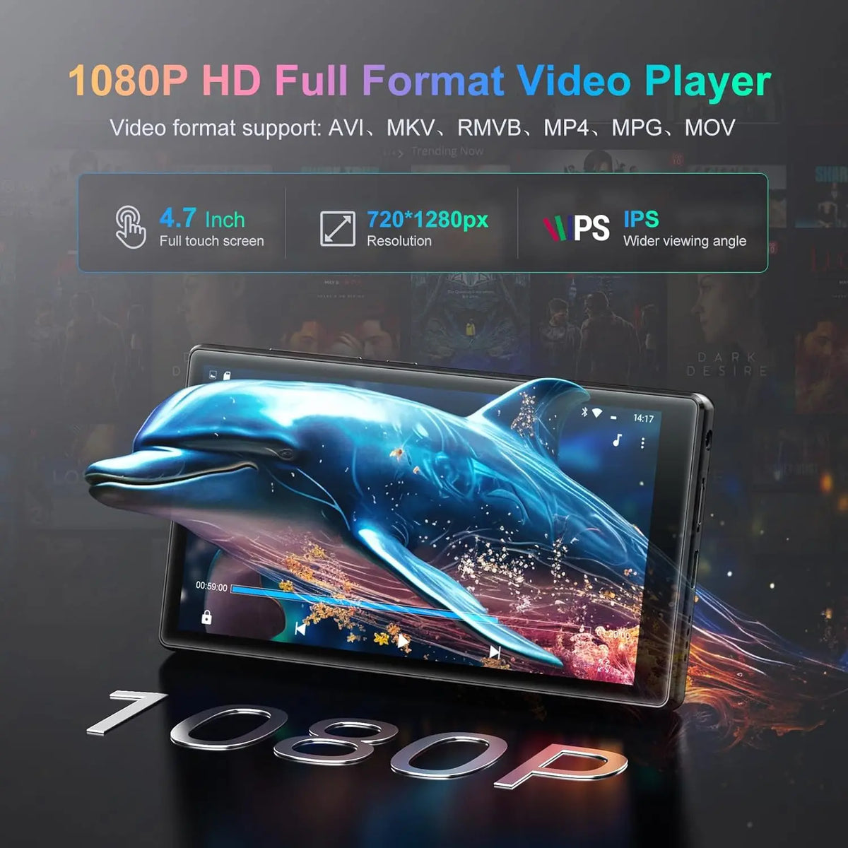 Android 13 MP3 Player 4.7 Inch 1080P Bluetooth WiFi 32GB 96GB 1TB