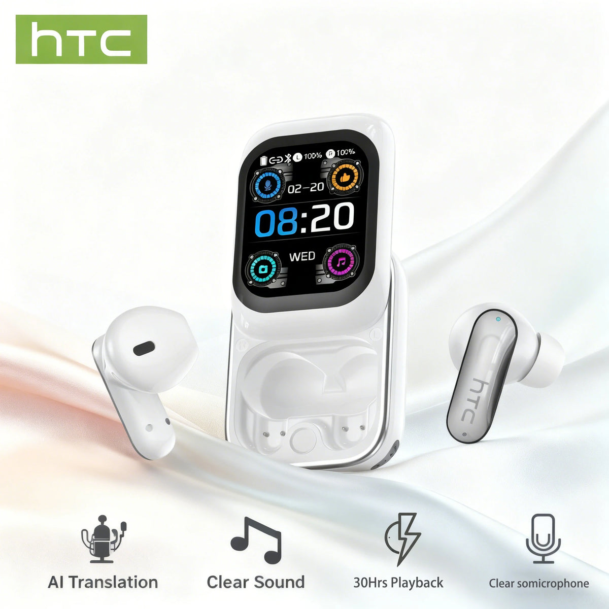 AI Translation Bluetooth Earbuds Sliding Cover 30 Hour Playback Noise Cancelling