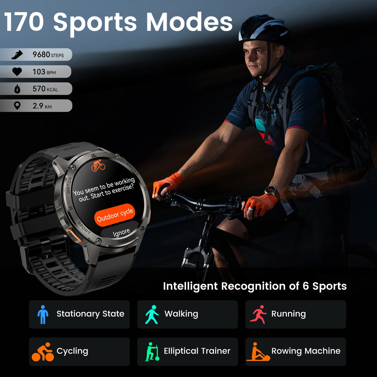 KOSPET TANK T3 Smartwatch for Men with AMOLED Calling and Fitness Tracking