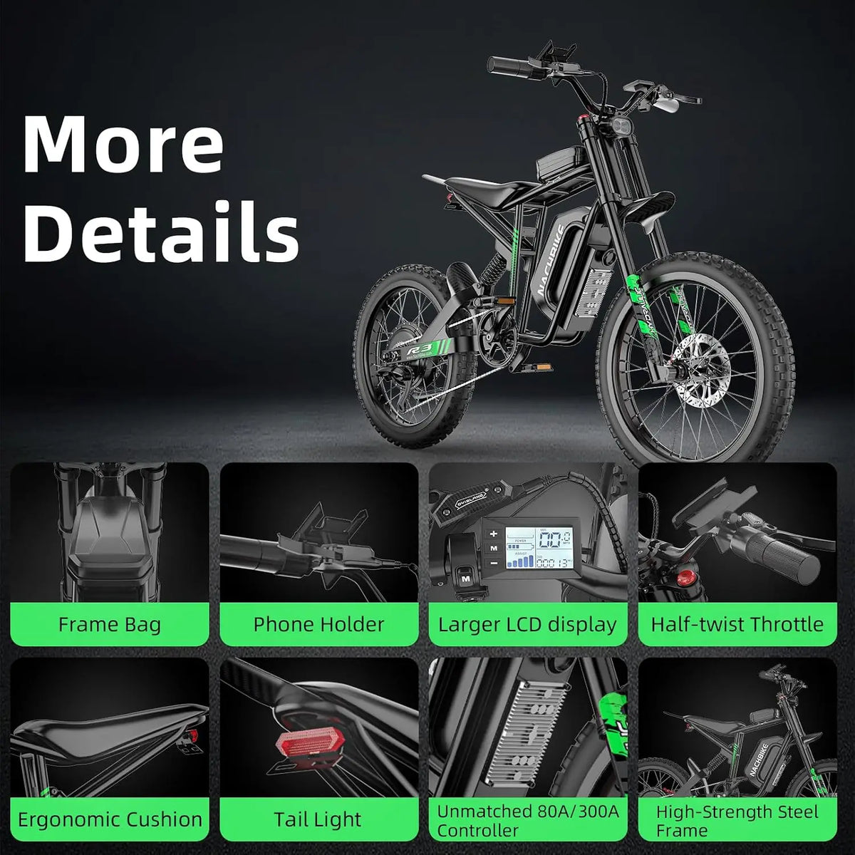 R3 50MPH Electric Dirt Bike 60V25Ah 1500Wh Battery 6000W Electric Bike Max 50Miles Ebike 19" Motorcycle Dual Hydraulic Brake