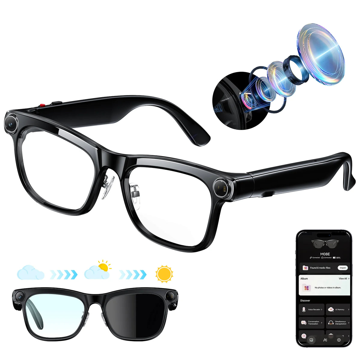 KAIGERR Smart Glasses With 4K Camera Bluetooth Calls and AI Translation