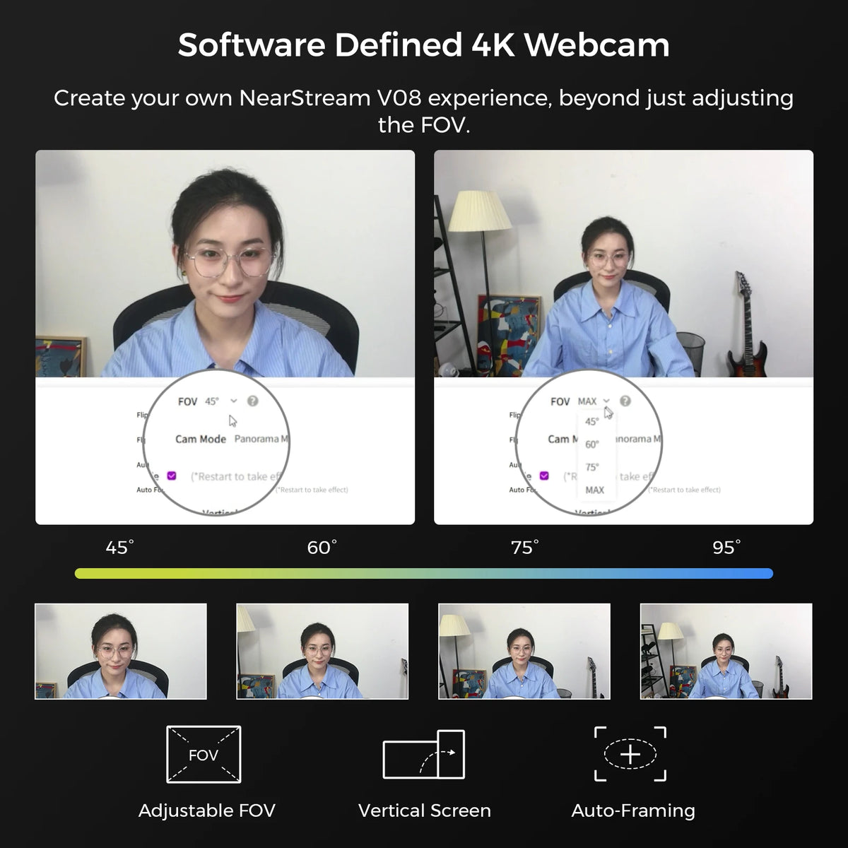 NearStream V08AF 4K USB C Webcam With AI Auto Framing and Autofocus