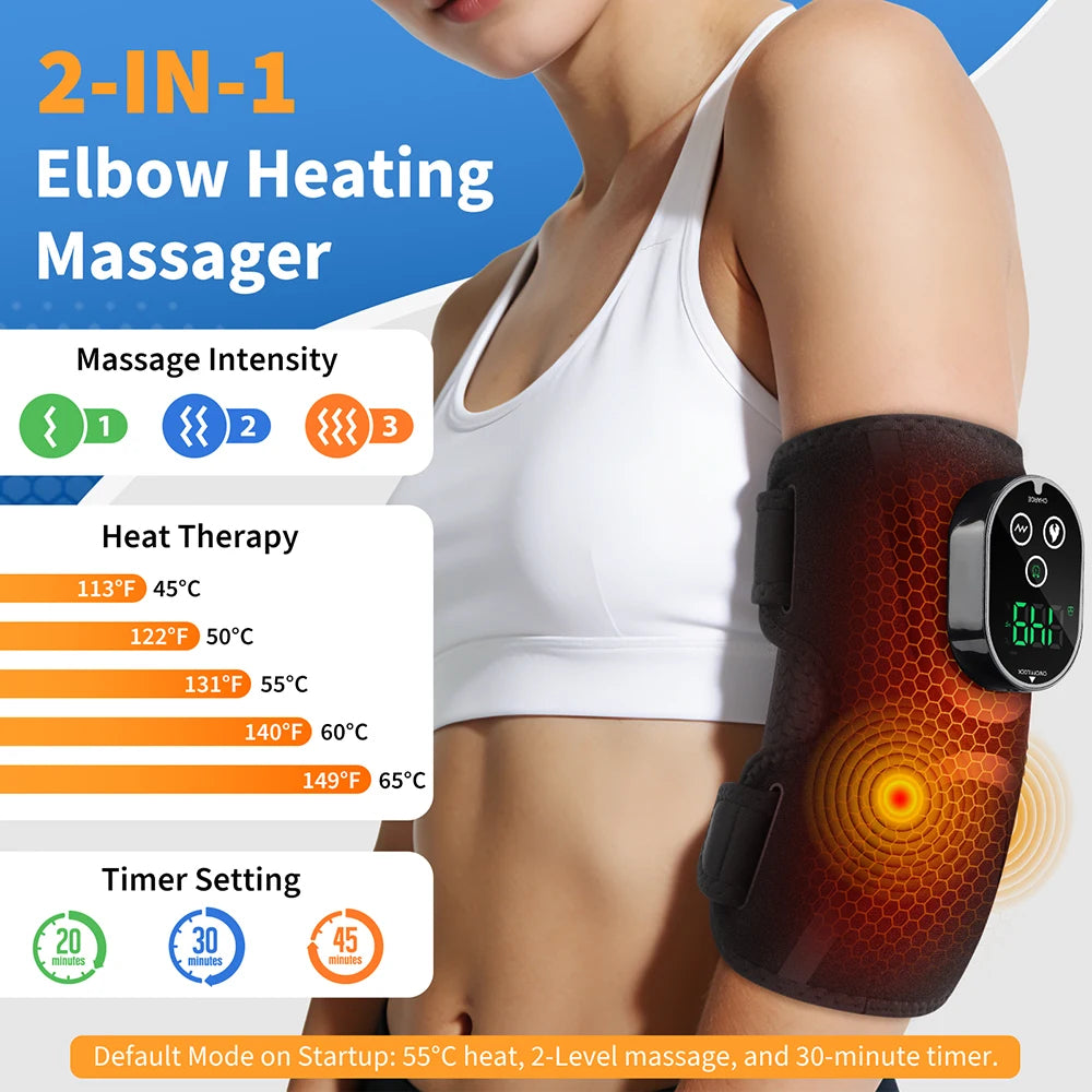 Cordless Heated Vibration Elbow Wrap Support Adjustable Arm Massager Warmer for Elbow Relaxation Muscle Comfort Daily Use Home Office Fitness