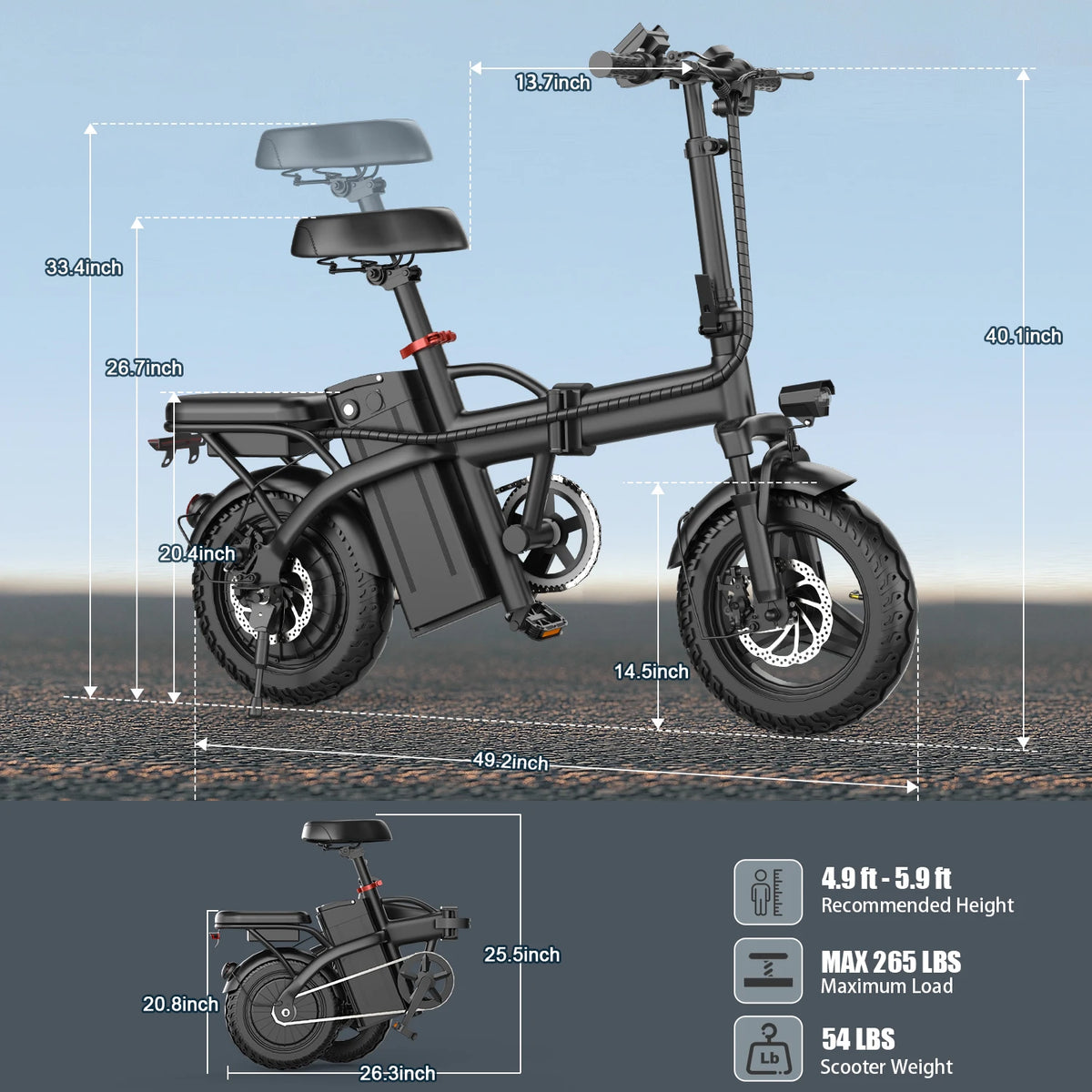 ASKGO Folding Electric Bike for Adults Teens, 750W Peak Commuter Ebike, 14" Portable Mini Ebike, 20MPH Max Speed, 25 Miles Range, Dual Brake, 3-Speed Modes