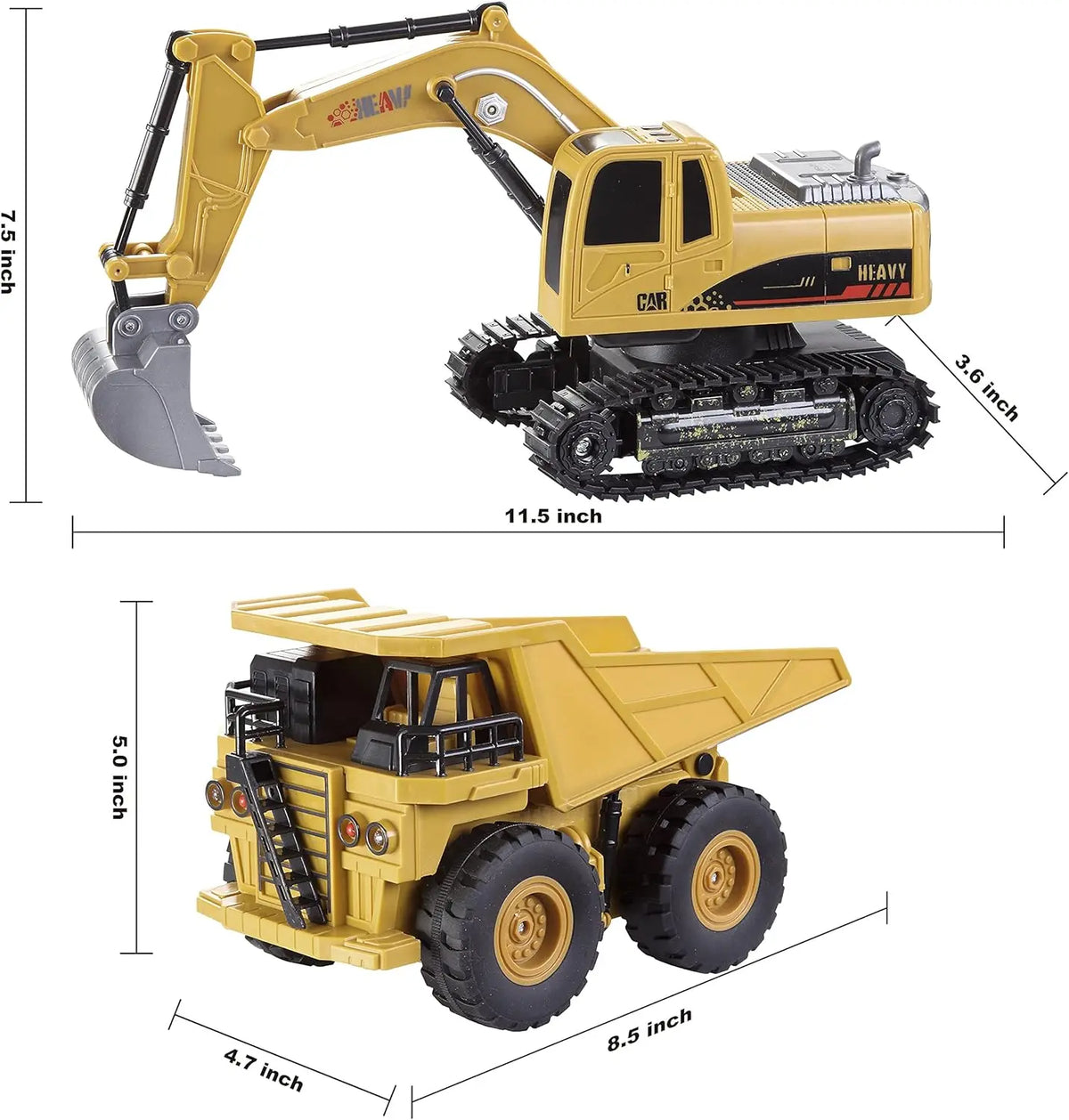 JOYFY 2 PCS Remote Control Construction Vehicle Toy Set Friction-Powered RC Excavator & RC Truck for Kid Christmas Birthday Gift