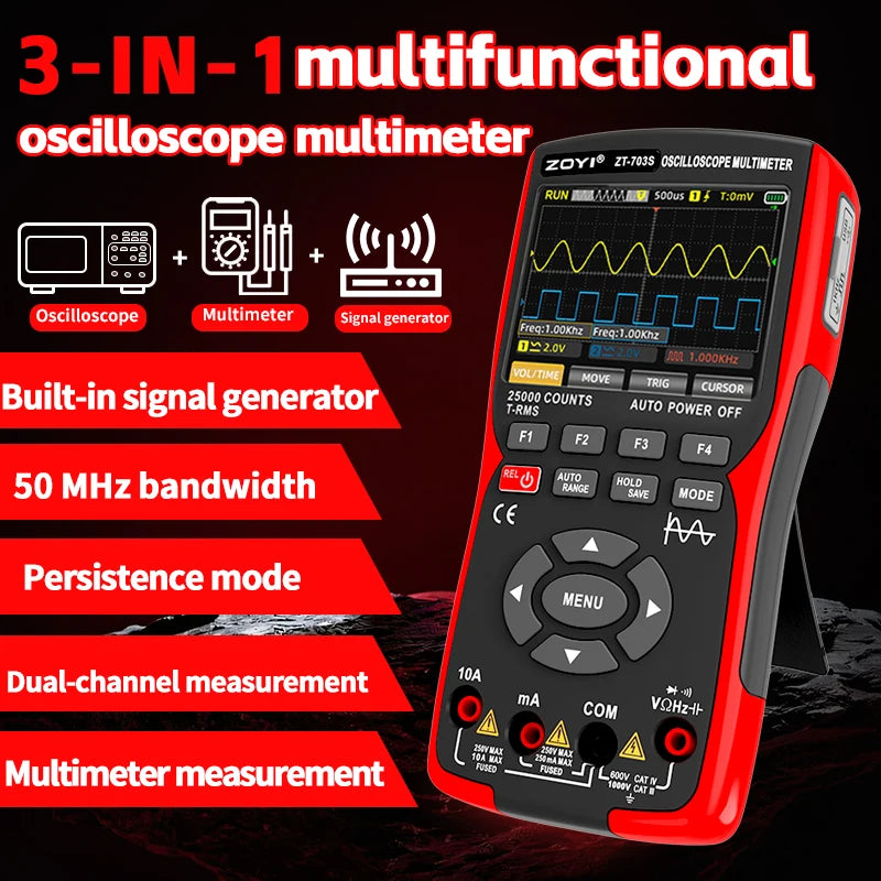 ZOYI ZT-703S 50MHz Dual Channel Oscilloscope Multimeter Signal Generator