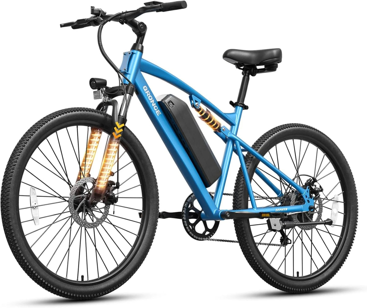 QRONGE Zephyr 1000W Electric Mountain Bike 486Wh Battery Full Suspension