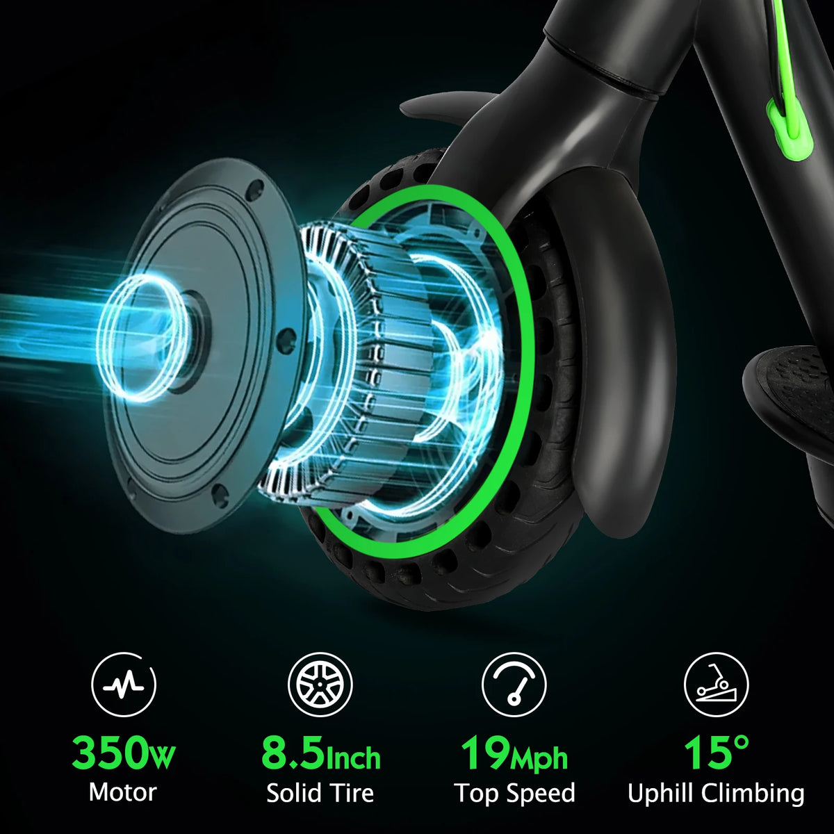 Electric Scooter for Adults, 8.5" Tires, 19Mph, 350WW Motor, 36V 7.8Ah Battery，21Miles Range, Folding E-Scooter with Dual Suspension,APP Control