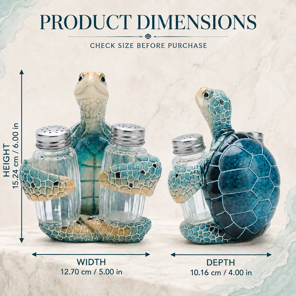 Resin Sea Turtle Salt And Pepper Shaker Holder With Glass Shakers Coastal Decor