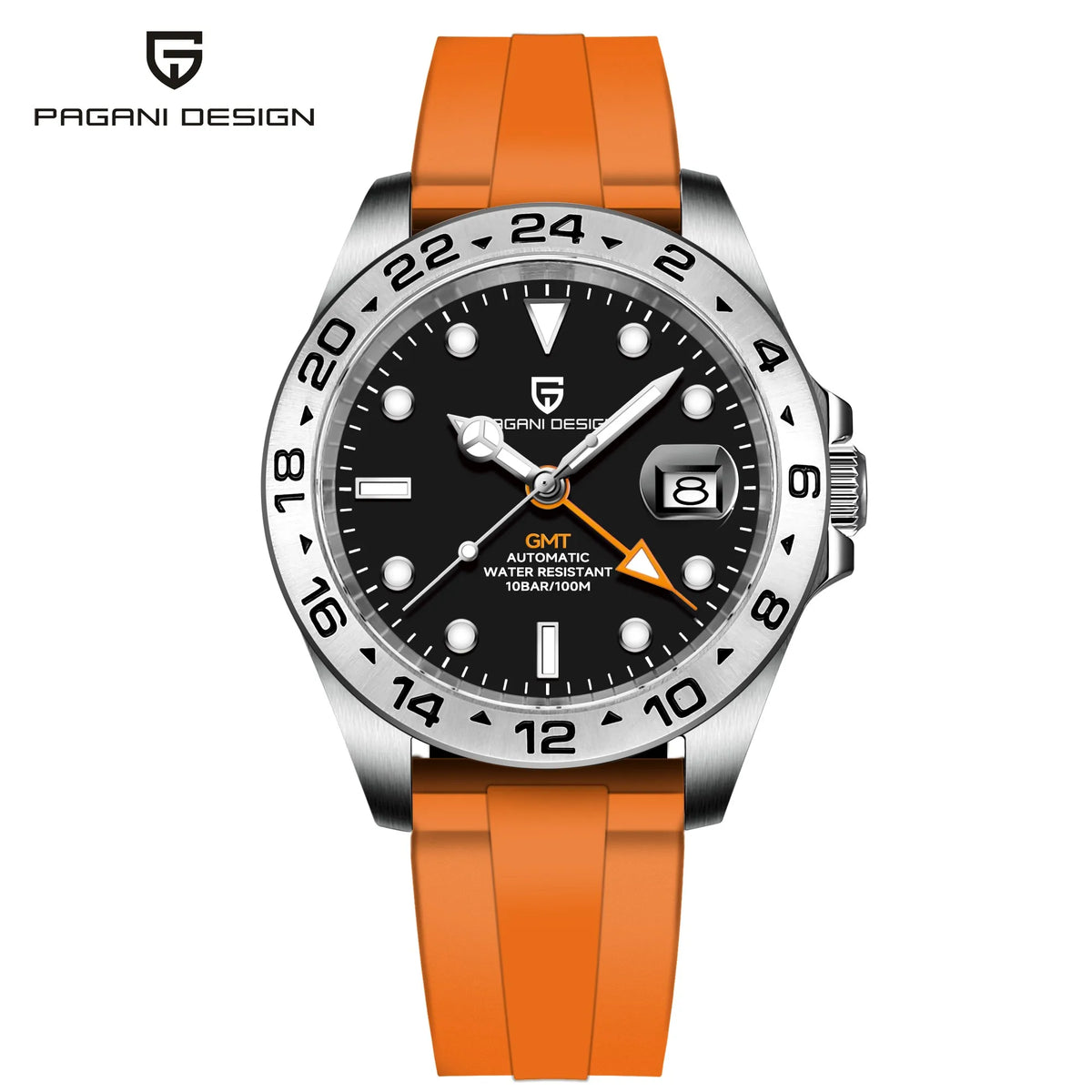PAGANI DESIGN PD-1682 GMT Automatic Watch Men 42mm Sapphire Glass 100M Waterproof Date FKM Rubber Strap Mechanical Wristwatch