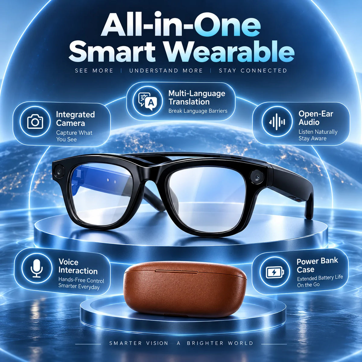 2026 Smart AI Glasses 1080P Camera 32GB Bluetooth Translation Charging Case