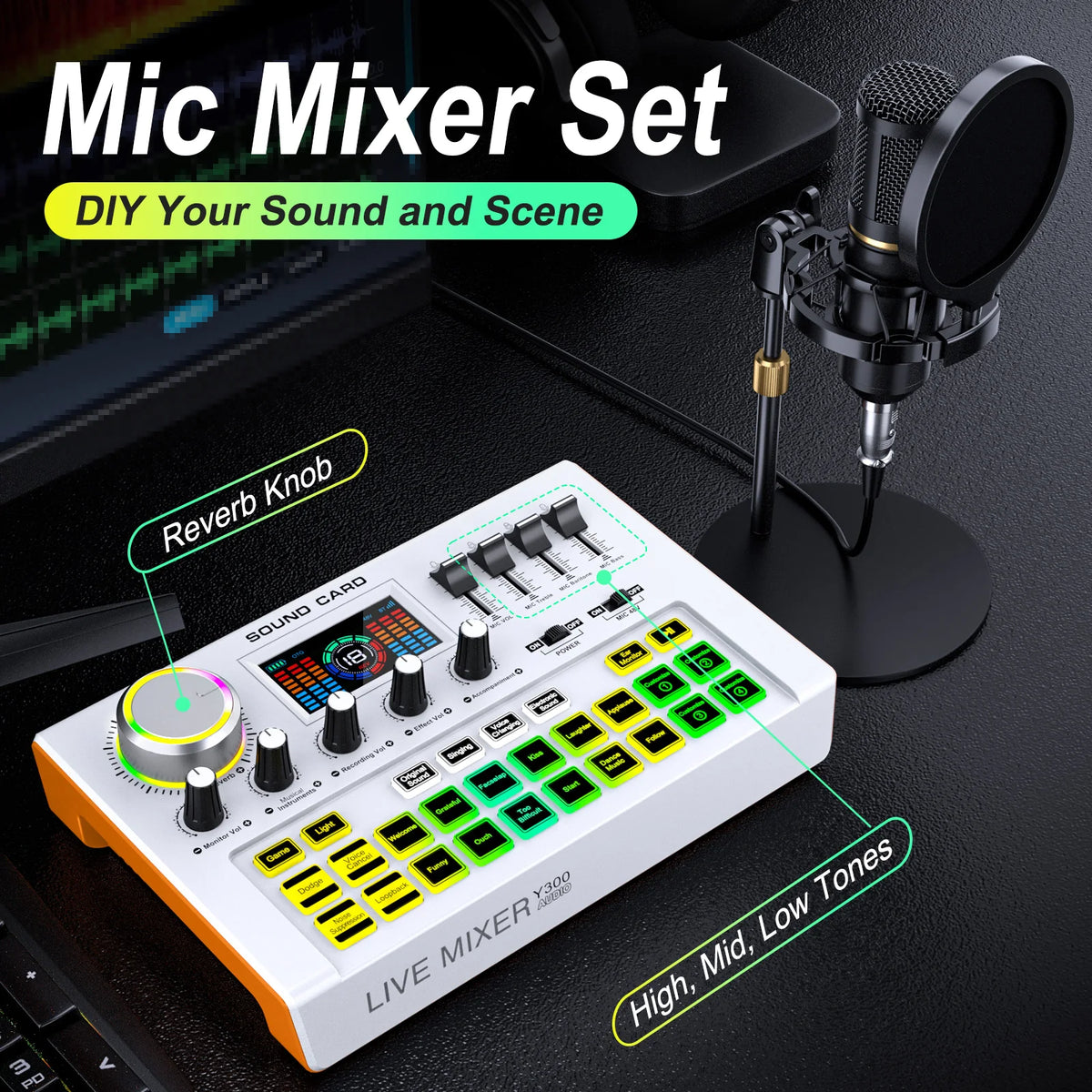 Tenlamp Y300 BM800 Live Sound Mixer Podcast Recording Bundle for 4 People