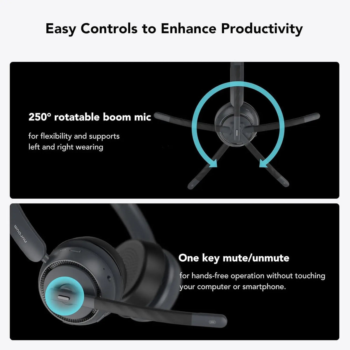 Nuroum Bluetooth 5.3 Wireless Headset With ENC Mic and USB Dongle