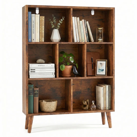 Three Tier Wooden Bookcase with Legs and Storage Display Shelves
