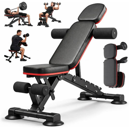 Adjustable Weight Bench with 8 Backrest Angles, 3-Position Leg Support, 2-Position Arm Support, 886 LBS Steel Frame, Foldable Design